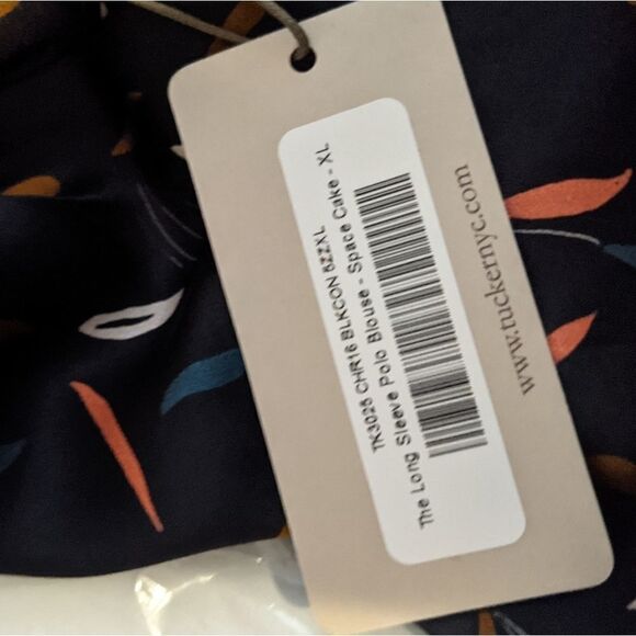 Tucker Long Sleeve Polo Blouse Space Cake Silk Top - Picture 10 of 10